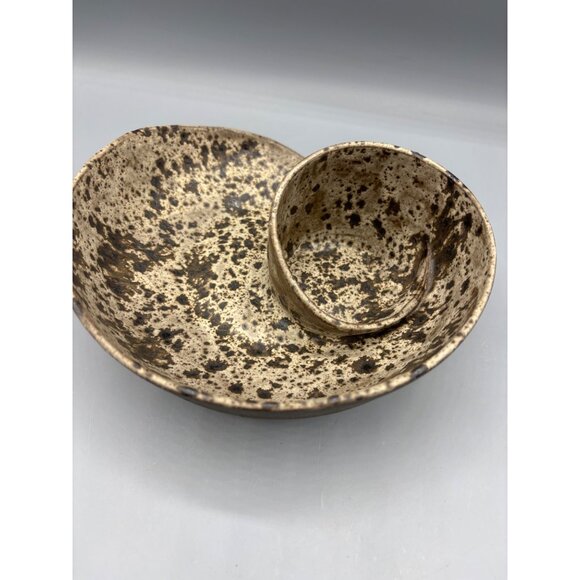 Handmade Ceramic Chip Dip Bread Oil Plate Speckled Brown Pottery Swirl - Picture 2 of 6